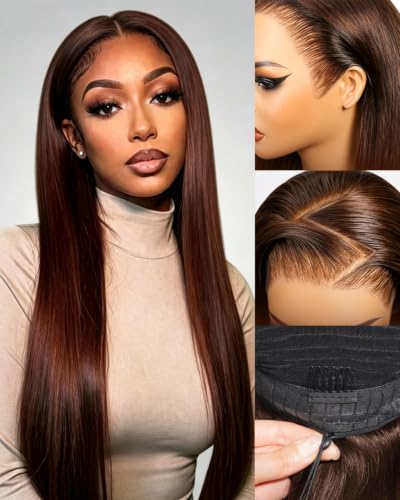 Arabella 13x6 Chocolate Brown 15A Glueless Human Hair Straight Wigs 20 inch