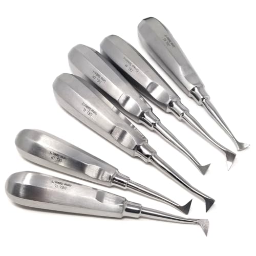 6 Pcs Dental Root Extracting Cryer Left Right Elevators Set Includes #1L #1R #4L #4R #44 and #45 Stainless Steel Luxating Elevator All-in-One Pack for Dentists Students Training Centers