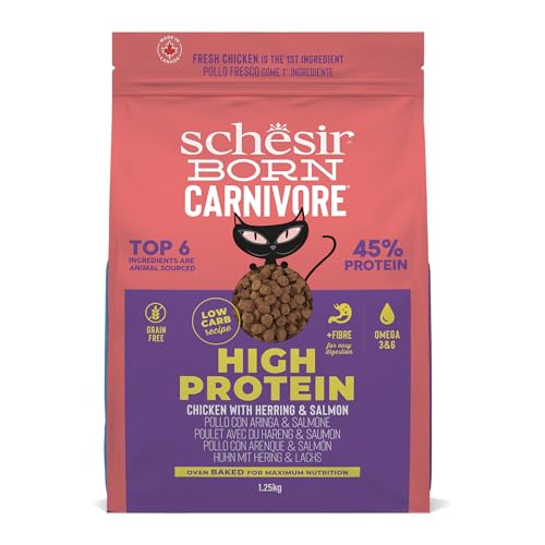 Schesir Born Carnivore, Croquetas de Pollo y Arenque para Gatos Adultos horneadas (Bolsa de 1,25 kg)