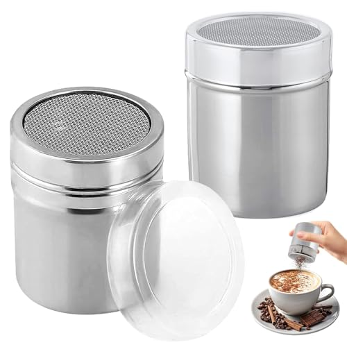 Griwuut - Salero de harina y azúcar, dispensador de polvo de acero inoxidable de 8 x 6 cm con tapa, plumero de malla fina para manualidades de cocina, azúcar glaseado, cacao y decoración de horneado Griwuut - Salero de harina y azúcar, dispensador de polvo de acero inoxidable de 8 x 6 cm con tapa, plumero de malla fina para manualidades de cocina, azúcar glaseado, cacao y decoración de horneado