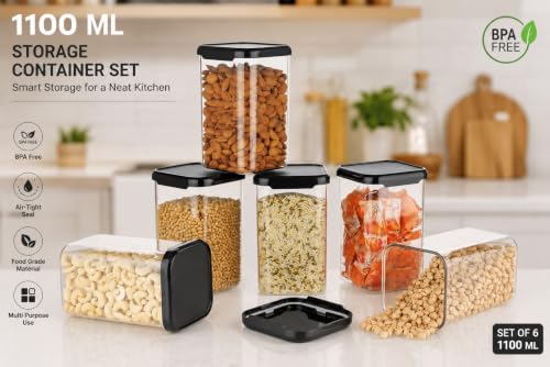 Image of Airtight BPA-Free Plastic Kitchen Storage Containers, 1100 ML, Pack of 6