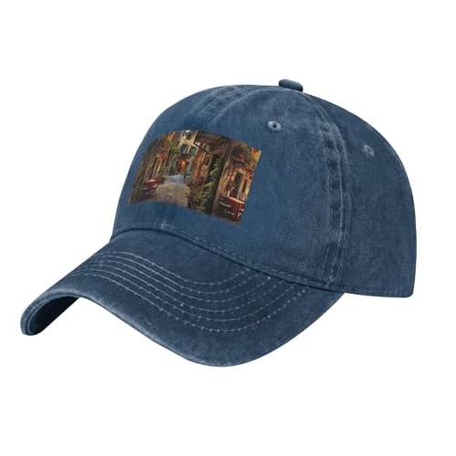 Gorra italiana de mezclilla vintage con estampado de calle antigua, sombrero de perfil bajo para hombres y mujeres, gorras de béisbol de estilo retro, azul marino, Talla única
