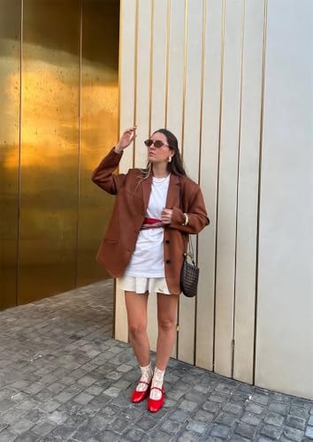 Women's Faux Suede Blazer Jacket 2024 Fall Winter Oversized Old Money Coat4