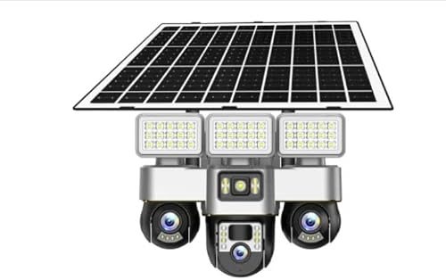 3-Lens Solar-Powered PTZ Security Camera with Floodlight