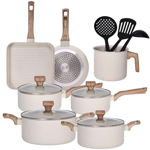 ULTVIGOR, Jogo de Panelas Cerâmica Antiaderente Indução 10 Peças, Compatível com Fogão de Indução, Gás e Elétrico, Branco
