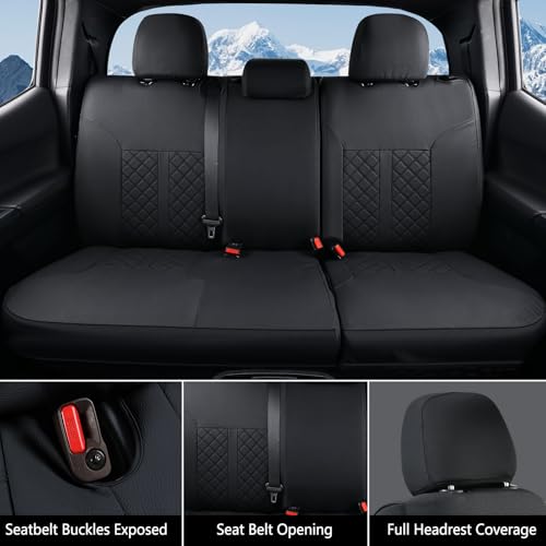 Image of Truckiipa Tacoma Truck Seat Covers Full Set Leather Waterproof Seat Covers Fit for 2005-2015 Toyota Tacoma Double Crew Cab, Full Set, Black