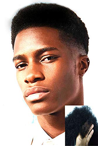 Afro Toupee for Men Human Hair Black African American Wigs Full Lace 8x10inch African Curly Afro Toupee for Mens Curl Wigs for Black Men (#1 Jet Black Toupee Full Lace)