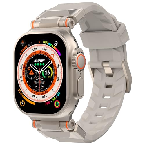 Wolait Compatible for Apple Watch Ultra Band,Rugged Sport Band for Apple Watch Ultra 2/Apple Watch Ultra Band 49mm 45mm 44mm 42mm Series 9/8/SE2/7/6/SE/5/4/3/2/1 Men,Starlight