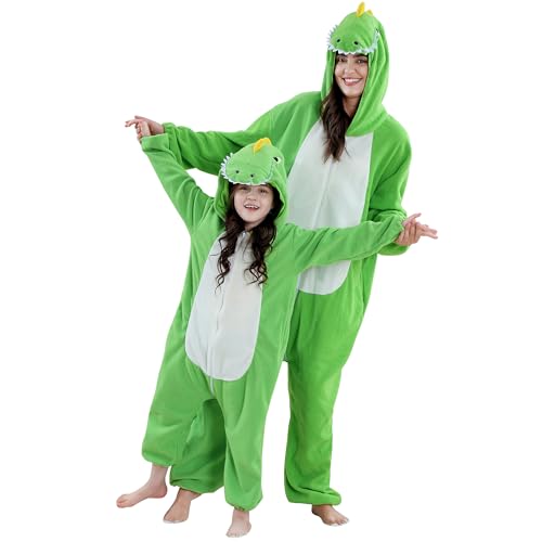 COOKY.D Pijama Familiar Unisex con Capucha de Animal Enterizo Disfraz Juegos Cosplay Padres Mono Pijama Familiar Disfraz,Dinosaurio S