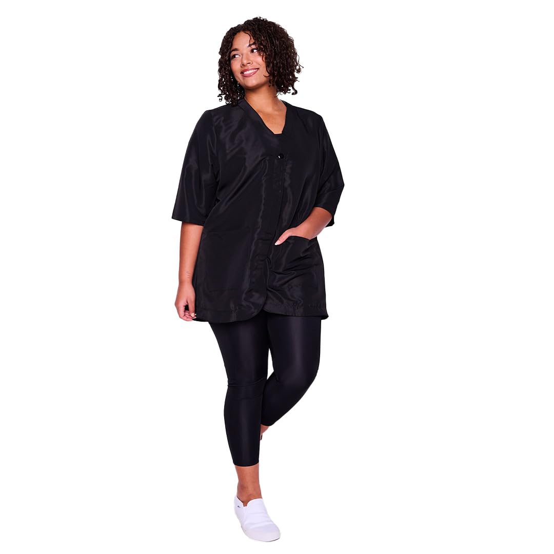 Betty Dain A Size Above Plus Size Salon Stylist Jacket, Cut for Curves, Three-quarter Length Sleeves, Button Down Front, Two Lower Front Pockets,