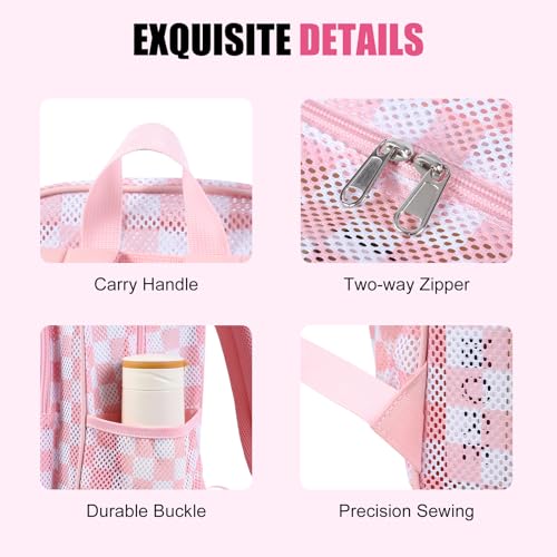 Image of COVAX Mesh Backpack for School Heavy Duty Semi-Transparent Bookbags for Beach, Swimming, Sports, Work, Travel (Pink and White Checkerboard)