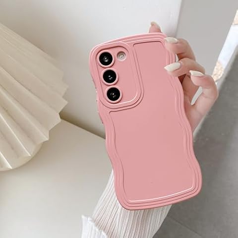 UEEBAI Wave Frame Case for Samsung Galaxy A15 4G/5G Phone Case,Cute Wave Frame Slim Fit Shockproof Phone Bumper Cover Soft Pretty Curly Wavy Case Anti Scratch TPU Case -Pink Cover