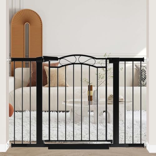 Image of Fairy Baby 29.5 inch-48.8 inch Extra Wide Baby Gate for Stairs, Pressure Mounted Easy Walk Thru Pet Gate, Metal Safety Child Gate No Drill, Auto Close Long Dog Gates for the House Doorways, Black