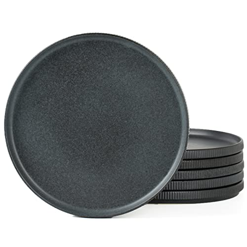 famiware Star 10/8 inches Dinner Plates Set for 6, Matte Dark Charcoal