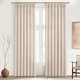 PleatedDrapes Light Filtering Primitive for Living Room, Thick Linen Semi Sheer Curtains 96 Inches Long 2 Panels Set Rustic Country Oatmeal Beige Curtains Patio Door Window Drapes Window Treatments