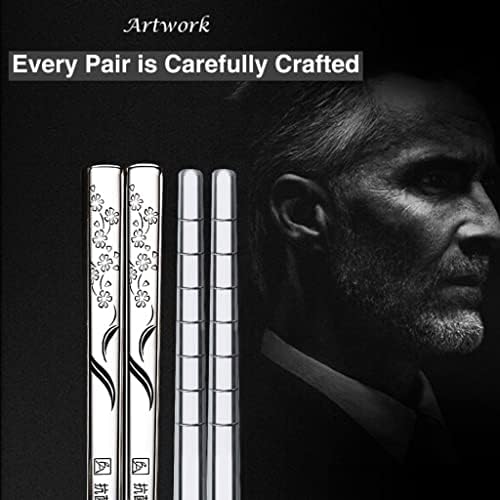 QMHA Metal Chopsticks, Reusable Chopsticks Dishwasher Safe, Stainless Steel Chopstick Silver Chop Stix Multipack Non-Slip Chop Sticks for Japanese Chinese Korean Food, 5 Pairs Gift Set