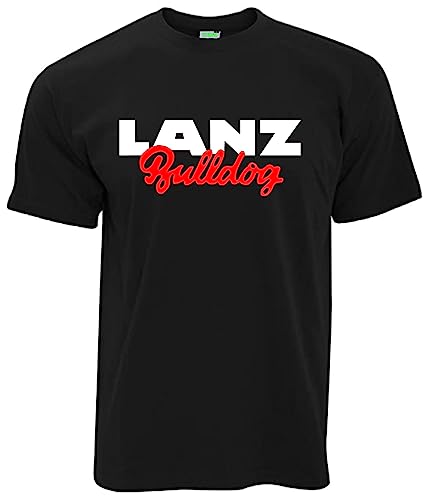 Lanz Bulldog T-Shirt Oldtimer-Motiv Herrenshirt Kurzarm Rundkragen Brustdruck | Schwarz | Größe XXL