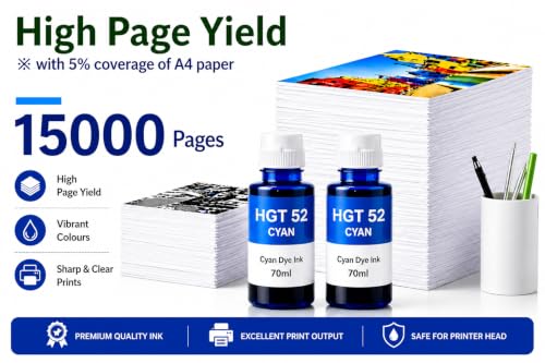 Image of ROHINK GT51 GT52 Ink Refill Dye Ink Compatible with HP Ink Tank 115, 310, 315, 319, 410, 415, 416, 419, 455, 500, 515, 530, 615, GT 5810, GT 5811, GT 5820 (HP HGT52 Cyan Pack 2)