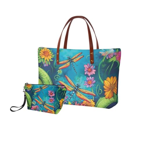 Image of 2PCS Tote Bag for Women Top Handle Purse with Wallet, Hobo Bag Tote Shoulder Bag with PU Cosmetic Bag
