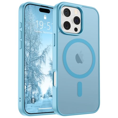 Image of SUPFINE Magnetic for iPhone 16 Pro Case (Compatible with MagSafe) (Military Grade Drop Protection) Slim Translucent Matte Shockproof with Anti-Fingerprint Phone Case,Light Blue