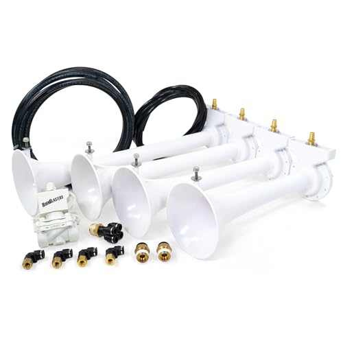 HornBlasters Shocker XL Train Horn – American Made – Hand-Tuned for Authentic US Train Sound – High-Impact ABS & Stainless Steel Internals – Requires Air System – AH-S4 (White)