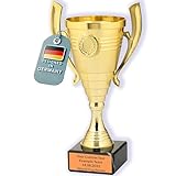 Larius Pokal (22cm, 415g) – Edle, universelle Trophäe mit Marmorsockel – Personalisierbar – Ideal für Sport, Schule, Wettbewerbe & Auszeichnungen – B3 (mit Wunschtext, Gold)