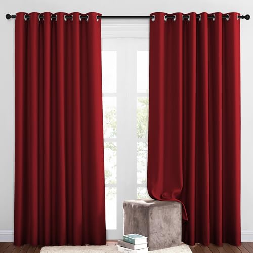 NICETOWN Blackout Patio Curtains for Windows 84 inch Length - Solid Thermal Insulated Grommet Light Reducing Panels Window Treatment for Living Room (Burgundy Red, 2 Panels = 160" Wide)