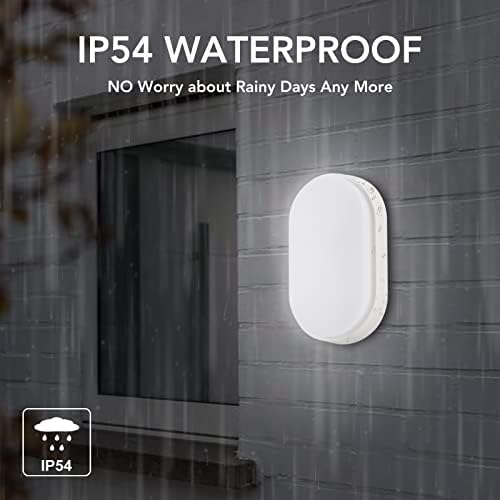 14W LED 4000K IP54 Flush Wall Mounted Oval Bulkhead Light Fitting with White Trim - Perfect for Indoor, Outdoor, Bath, Office, Hallway, Corridor, Utility, Garden, Shed, Workshop, Patio etc - 1 pack