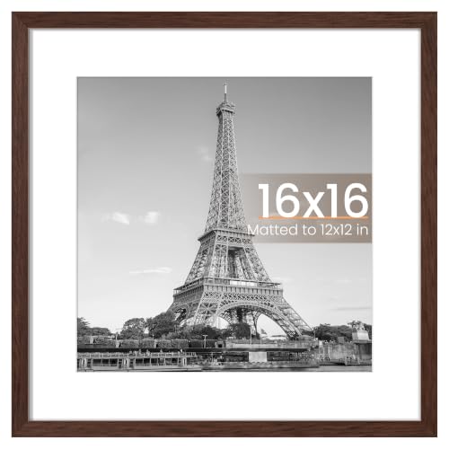 Image of upsimples 16x16 Picture Frame, Display Pictures 12x12 with Mat or 16 x 16 Without, Wall Hanging Square Frames, Brown, 1 Pack