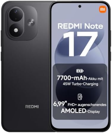 Xiaomi REDMI Note 17, Smartphone 4+128 GB, Black, 7700 mAh Akku | 50MP Kamera, 45W HyperCharge, 6,99" FHD+ GOLED-Display, Xiaomi HyperOS 3, Staub- und Spritzwasserschutz nach IP65