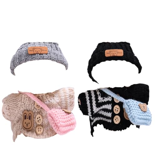 17cm Doll Clothes for Labubu Kawaii Chic Style Sweater with Knitted Bag for 6.7 inch Doll Cute Outfit , 2 Cool Sets with Black Hats Knitted Top/Bags/Stuff, Luxury Chic Clothing Accessories Designer