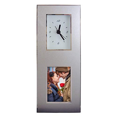 Modern And Functional Polished Aluminum Analog Clock With 2" X 3" Photo Frame - Desk Accessory - Timeless Memories - Elegant Desk Clock Perfect For Your Home Or Office #TOP17