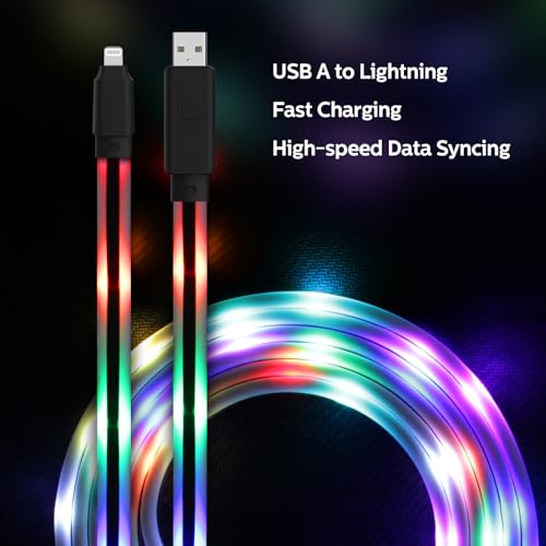 Image of LED iPhone Charger [Apple MFi Certified] Color Changing Light up iPhone Charger Cord, Lighted Up LED Charger Cable Glowing Charging Cord with 17 Lighting Modes for iPhone 14 Pro Max13 /12 /11 Pro (3ft)