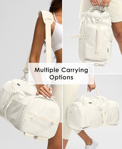 Image of Gym Bag for Women with Shoe Compartment and Wet Pocket Convertible Gym Backpack workout Duffel Bag Multiple Pockets 30L, Cream, 30L