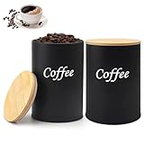 YOYEAH 2er-Set Kaffeedose Luftdicht 500ml, Kaffeebohnen Beh&auml;lter 1kg Bohnen mit Bambusdeckel, Vakuum Kaffeedose f&uuml;r Gemahlenen Kaffee, Kaffeekapseln, Tee Aufbewahrung K&uuml;che (Schwarz)