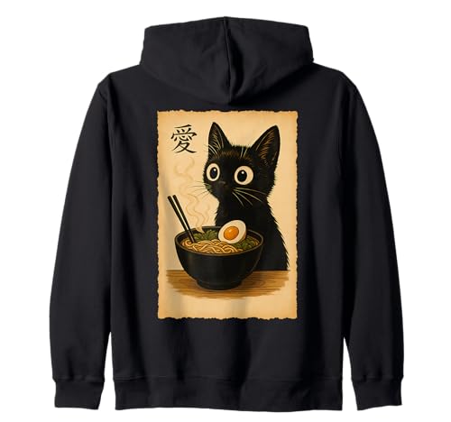 T-shirt graphique animé japonais Kawaii Funny Cat Ramen Cool T Sweat à Capuche
