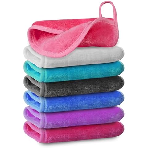 Makeup Remover Cloth, 7 Colors Makeup Towels Face Washcloth, Makeup Remover Pads Reusable Washable, Facial Cloths Clean Towels for Face Eye Skincare, 7.8 * 14 inches, 7 Pack Cover