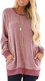 Invierno Mujer Cuello Cuello Cuello Clashing Bolsillo Sudadera Manga Larga Suéter Sudadera Casual Camiseta Holgada Cómodo Jersey Mujer con Bolsillo Patchwork Color
