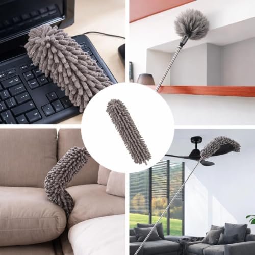 Image of DecorTwist Extendable Ceiling Fan Cleaning Duster with Adjustable Rod | Washable Microfiber Long Handle Cleaner for Fan, Cobweb, Lights & Home Cleaning (4-in-1 Cleaning Kit)