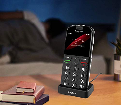 Easyfone Prime-A4 GPS Localisation Unlocked Smart Senior Cell Phone, Big Button Hearing Aids Compatible Easy-to-Use Mobile Phone with Charging Dock (Black)