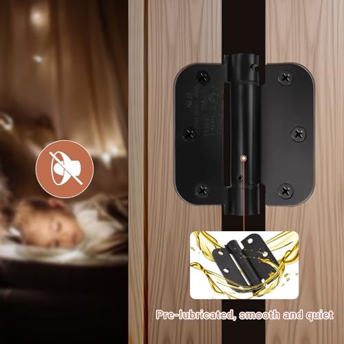 KNOBWELL 3 Pack Self Closing Door Hinge 3.5 Inch, Black Door Hinges with Adjustable Tension for Interior/Exterior Doors, 5/8" Radius Corners by KNOBWELL - Image 3