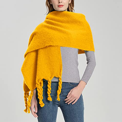 Large Solid Scarf Soft Oversized Scarf Tassel Soft Fall Winter Thick Warm Shawl for Women Gift (Yellow, One Size)2