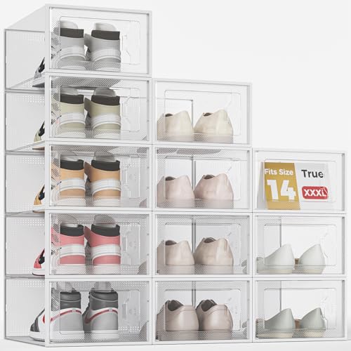 SEE SPRING XXX-Large Fit Size 14 Shoe Storage Box, Clear Plastic Stackable Shoe Organizer for Closet, Shoe Rack Sneaker Container Bin Holder for Entryway, Closet, Under Bed
