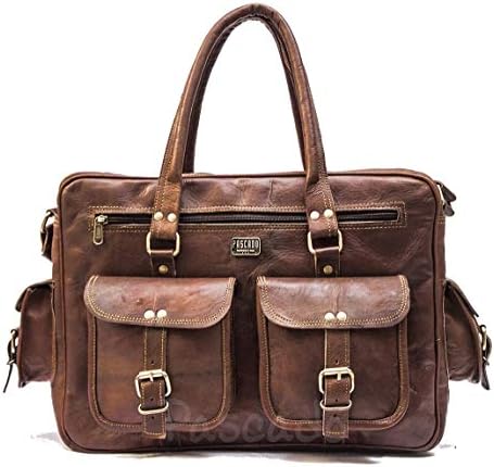 Pascado 16 inch Vintage brown leather luggage duffle travel weekender overnight briefcase bag men womens