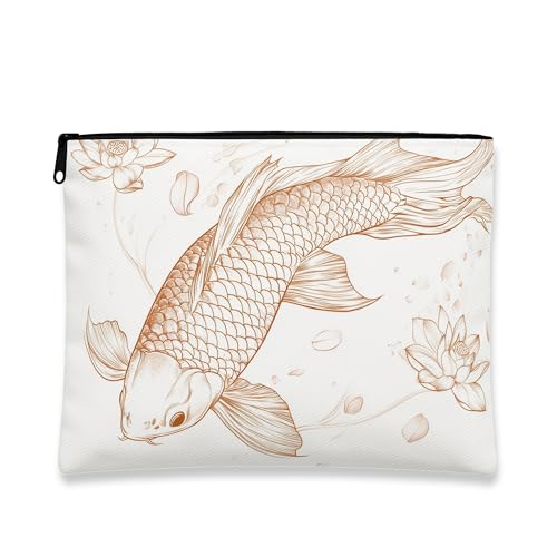 Bolsa de maquillaje de pez carpa, bolsa de viaje artística vintage para mujeres, organizador portátil de lona con cremallera, bolsa de aseo para el cuidado de la piel de primavera, Blanco, 7x9 Inch