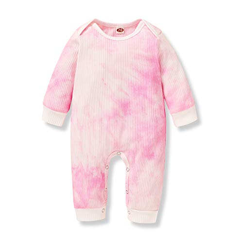 YOUNGER TREE Newborn Baby Boy Girl Tie Dye Romper Jumpsuit Solid One Piece Legging Bodysuit Playsuit Fall Clothes (0-6 Months, Pink Tie Dye)