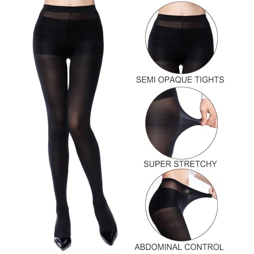YAGAXI Semi Opaque Control Top Pantyhose for Women - 2 Pairs High Waist 40D Women's Tights2