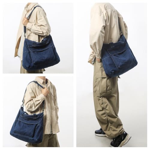 Stylish Denim Tote Bag-Adjustable Crossbody Purse for Women&Men,Large Travel Shoulder Bag with Multiple Pockets2