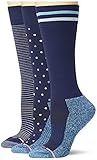 Dr. Motion Women's 3-Pack Dots, Pinstripe, Varsity Stripe Compression Socks, Sailor/Sailor/Sailor,...