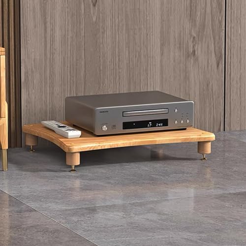 Estante de audio de madera abierto ideal para organizar el tocadiscos en tu rincón musical